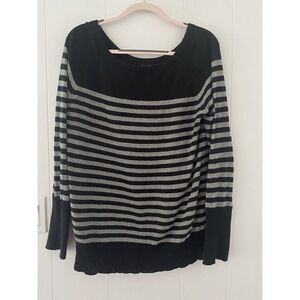 GAP Long Sleeve Black Grey Striped Sweater Womens Large Cotton & Cashmere